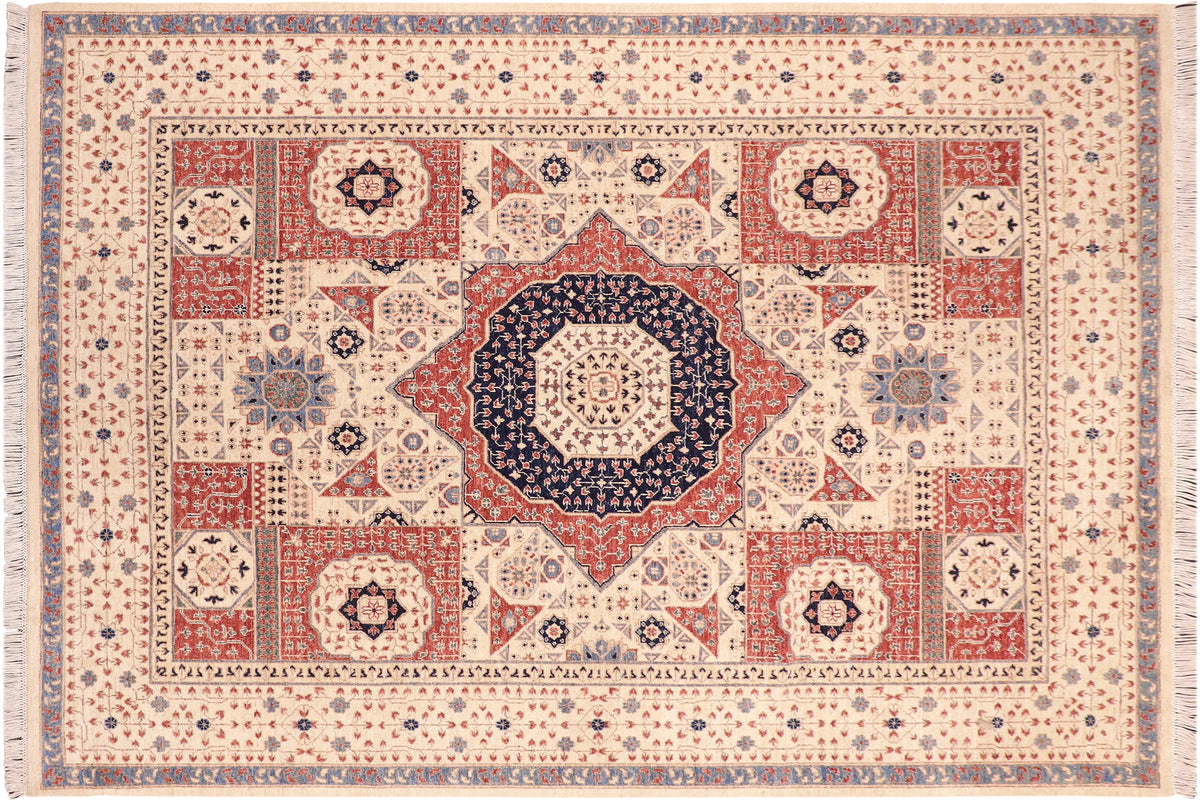 8x10 hand knotted Mamluk wool rug in beige and rust - Tribal Mamluk Spivey