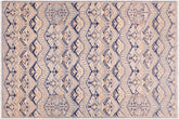 handmade Modern Kafkaz Blue Beige Hand Knotted RECTANGLE 100% WOOL area rug 6' x 9'