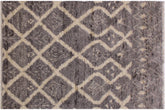 handmade Geometric Moroccan Grey Ivory Hand Knotted RECTANGLE 100% WOOL area rug 5' x 8'