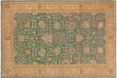 handmade Transitional Kafkaz Green Tan Hand Knotted RECTANGLE 100% WOOL area rug 10' x 14'