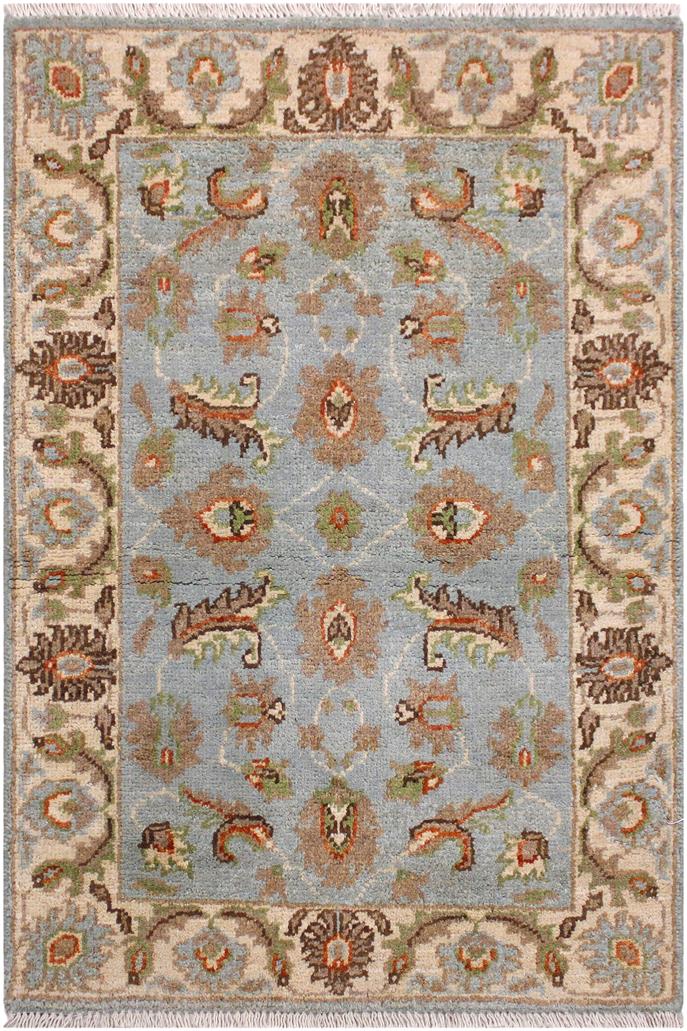 handmade Traditional Kafkaz Lt. Blue Ivory Hand Knotted RECTANGLE 100% WOOL area rug 2 x 3