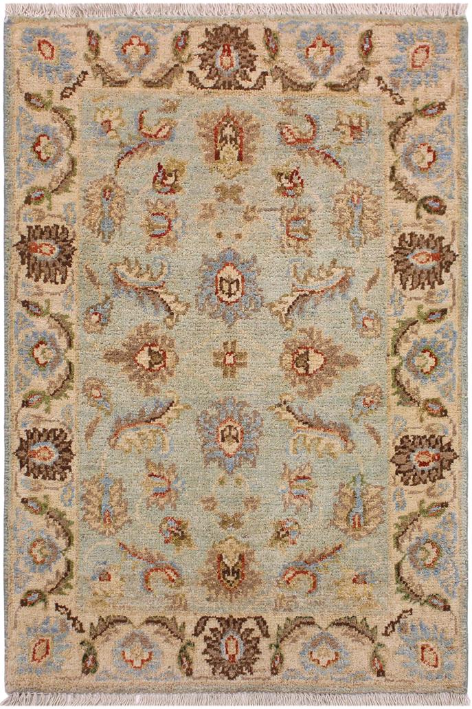 handmade Traditional Kafkaz Lt. Blue Ivory Hand Knotted RECTANGLE 100% WOOL area rug 2 x 3