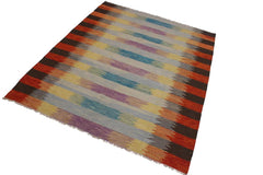 Flat Weave Kilim Antique Navaho Vintage handmade Modern Kilim Blue Rust Hand-Woven Rectangle 100% Wool Area Rug 8x10