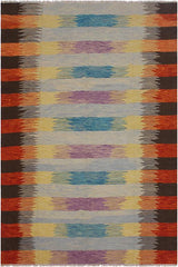Flat Weave Kilim Antique Navaho Vintage handmade Modern Kilim Blue Rust Hand-Woven Rectangle 100% Wool Area Rug 8x10