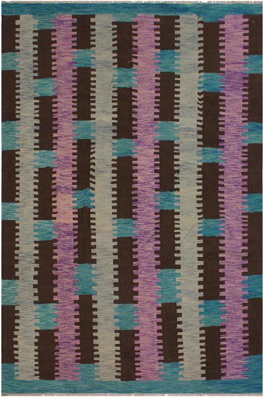 Flat Weave Kilim Antique Navaho Vintage handmade Modern Kilim Teal Brown Hand-Woven Rectangle 100% Wool Area Rug 9x10