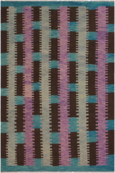 Flat Weave Kilim Antique Navaho Vintage handmade Modern Kilim Teal Brown Hand-Woven Rectangle 100% Wool Area Rug 9x10