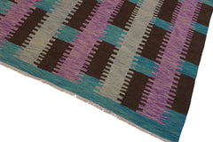 Flat Weave Kilim Antique Navaho Vintage handmade Modern Kilim Teal Brown Hand-Woven Rectangle 100% Wool Area Rug 9x10