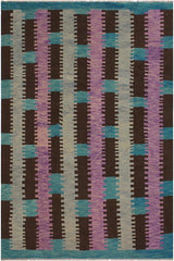Flat Weave Kilim Antique Navaho Vintage handmade Modern Kilim Teal Brown Hand-Woven Rectangle 100% Wool Area Rug 9x10