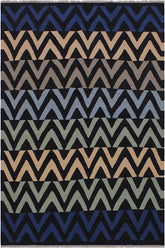 Flat Weave Kilim Antique Navaho Vintage handmade Modern Kilim Black Blue Hand-Woven Rectangle 100% Wool Area Rug 5x7