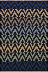 Flat Weave Kilim Antique Navaho Vintage handmade Modern Kilim Black Blue Hand-Woven Rectangle 100% Wool Area Rug 5x7