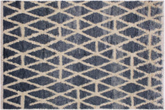 handmade Geometric Moroccan Grey Ivory Hand Knotted RECTANGLE 100% WOOL area rug 5' x 8'