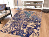handmade Modern Kafkaz Blue Beige Hand Knotted RECTANGLE WOOL&SILK area rug 8' x 10'
