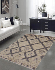 handmade Geometric Moroccan Ivory Grey Hand Knotted RECTANGLE 100% WOOL area rug 4' x 6'