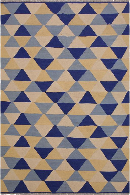 Flat Weave Kilim Antique Navaho Vintage handmade Modern Kilim Ivory Blue Hand-Woven Rectangle 100% Wool Area Rug 5x7