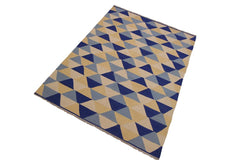 Flat Weave Kilim Antique Navaho Vintage handmade Modern Kilim Ivory Blue Hand-Woven Rectangle 100% Wool Area Rug 5x7