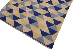 Flat Weave Kilim Antique Navaho Vintage handmade Modern Kilim Ivory Blue Hand-Woven Rectangle 100% Wool Area Rug 5x7