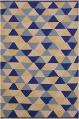 Flat Weave Kilim Antique Navaho Vintage handmade Modern Kilim Ivory Blue Hand-Woven Rectangle 100% Wool Area Rug 5x7