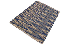 Flat Weave Kilim Antique Navaho Vintage handmade Modern Kilim Ivory Grey Hand-Woven Rectangle 100% Wool Area Rug 5x7