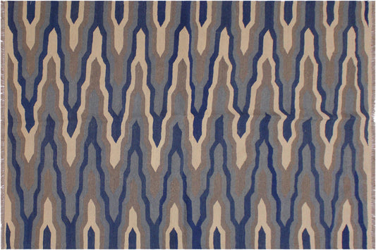 Turkish Eclectic Sumpter Ivory/Grey Hand-Woven Kilim Rug - 5'0'' x 6'10''