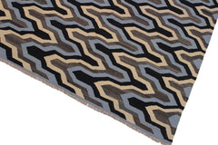 Flat Weave Kilim Antique Navaho Vintage handmade Modern Kilim Ivory Blue Hand-Woven Rectangle 100% Wool Area Rug 6x8