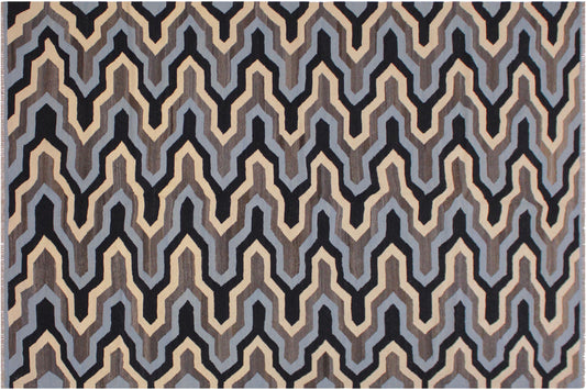 handmade Modern Kilim Ivory Blue Hand-Woven RECTANGLE 100% WOOL area rug 6x8