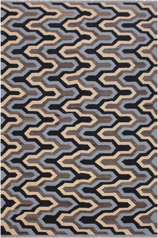 Flat Weave Kilim Antique Navaho Vintage handmade Modern Kilim Ivory Blue Hand-Woven Rectangle 100% Wool Area Rug 6x8