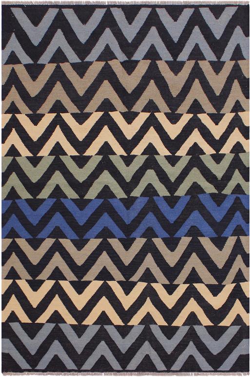 Flat Weave Kilim Antique Navaho Vintage handmade Modern Kilim Black Ivory Hand-Woven Rectangle 100% Wool Area Rug 5x7