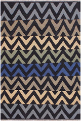 Flat Weave Kilim Antique Navaho Vintage handmade Modern Kilim Black Ivory Hand-Woven Rectangle 100% Wool Area Rug 5x7