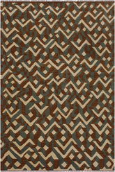 Flat Weave Kilim Antique Navaho Vintage handmade Modern Kilim Brown Ivory Hand-Woven Rectangle 100% Wool Area Rug 5x7