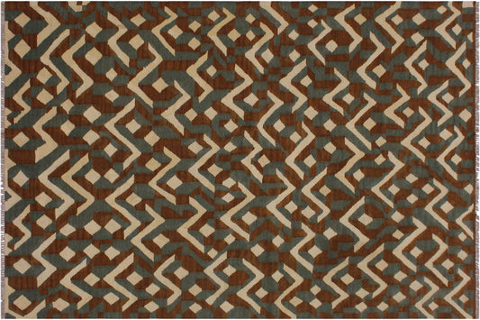 handmade Modern Kilim Brown Ivory Hand-Woven RECTANGLE 100% WOOL area rug 5x7