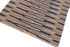 Flat Weave Kilim Antique Navaho Vintage handmade Modern Kilim Beige Blue Hand-Woven Rectangle 100% Wool Area Rug 6x9