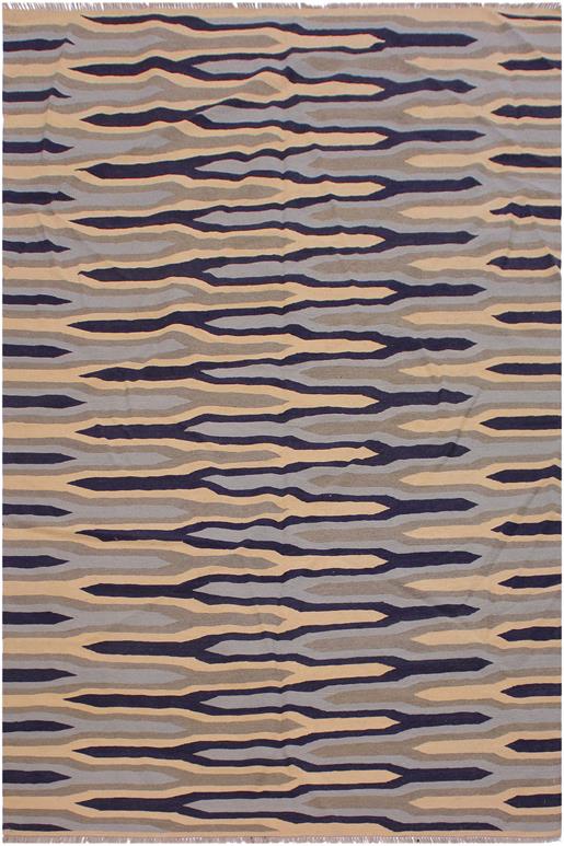 Flat Weave Kilim Antique Navaho Vintage handmade Modern Kilim Beige Blue Hand-Woven Rectangle 100% Wool Area Rug 6x9