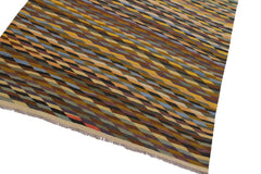 Flat Weave Kilim Antique Navaho Vintage handmade Modern Kilim Ivory Black Hand-Woven Rectangle 100% Wool Area Rug 6x8