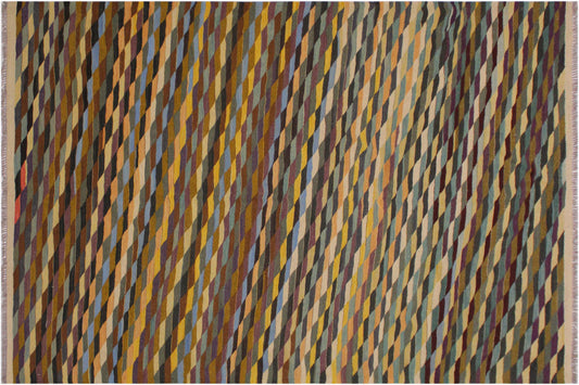 handmade Modern Kilim Ivory Black Hand-Woven RECTANGLE 100% WOOL area rug 6x8