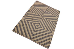 handmade Modern Kilim Ivory Grey Hand-Woven RECTANGLE 100% WOOL area rug 4' x 6'