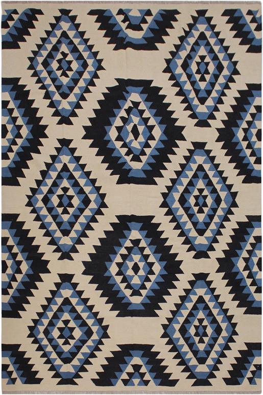 Flat Weave Kilim Antique Navaho Vintage handmade Modern Kilim Ivory Black Hand-Woven Rectangle 100% Wool Area Rug 8x10