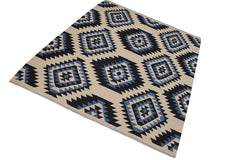 Flat Weave Kilim Antique Navaho Vintage handmade Modern Kilim Ivory Black Hand-Woven Rectangle 100% Wool Area Rug 8x10