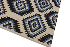 Flat Weave Kilim Antique Navaho Vintage handmade Modern Kilim Ivory Black Hand-Woven Rectangle 100% Wool Area Rug 8x10