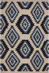 Flat Weave Kilim Antique Navaho Vintage handmade Modern Kilim Ivory Black Hand-Woven Rectangle 100% Wool Area Rug 8x10