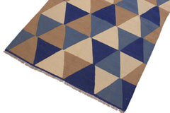 Flat Weave Kilim Antique Navaho Vintage handmade Modern Kilim Ivory Blue Hand-Woven Rectangle 100% Wool Area Rug 4x6