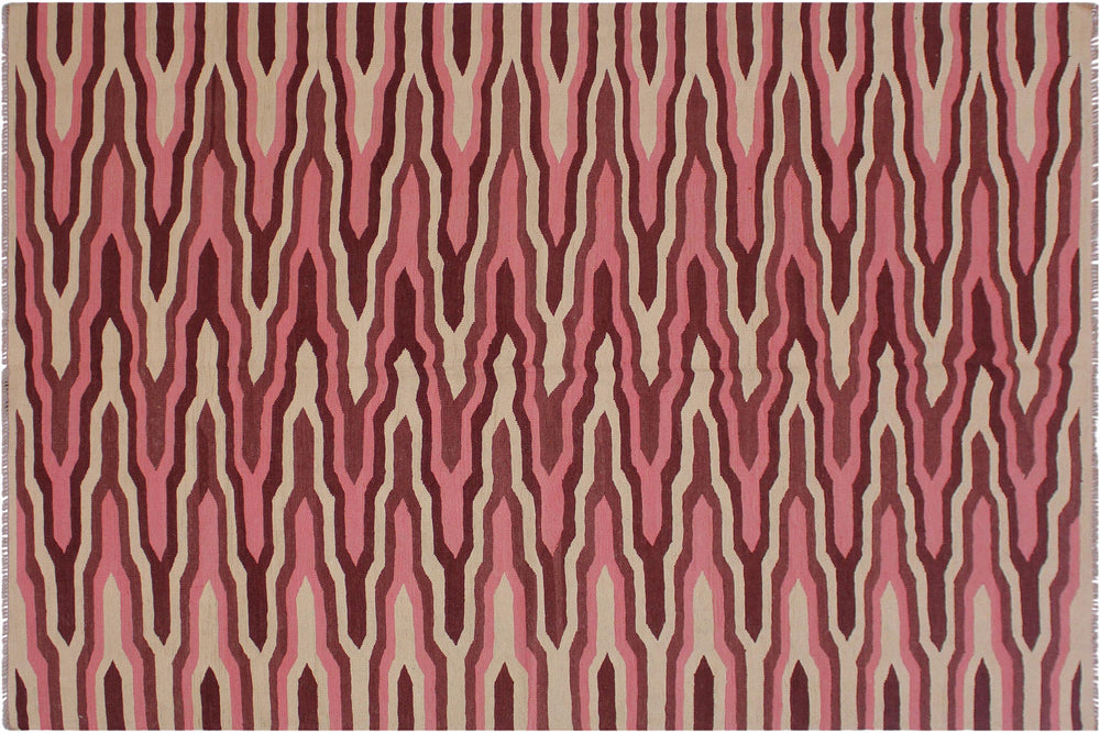handmade Modern Kilim Ivory Pink Hand-Woven RECTANGLE 100% WOOL area rug 6x9