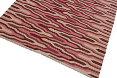 Flat Weave Kilim Antique Navaho Vintage handmade Modern Kilim Ivory Pink Hand-Woven Rectangle 100% Wool Area Rug 6x9
