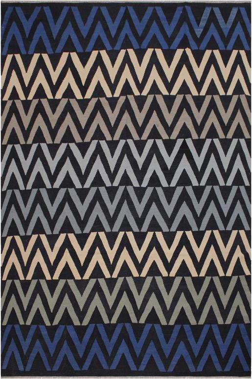 Flat Weave Kilim Antique Navaho Vintage handmade Modern Kilim Black Ivory Hand-Woven Rectangle 100% Wool Area Rug 8x10