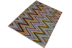 Flat Weave Kilim Antique Navaho Vintage handmade Modern Kilim Lt. Blue Red Hand-Woven Rectangle 100% Wool Area Rug 5x7