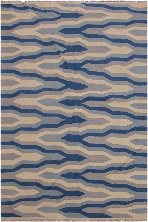 Flat Weave Kilim Antique Navaho Vintage handmade Modern Kilim Ivory Blue Hand-Woven Rectangle 100% Wool Area Rug 5x7