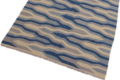 Flat Weave Kilim Antique Navaho Vintage handmade Modern Kilim Ivory Blue Hand-Woven Rectangle 100% Wool Area Rug 5x7