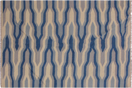 handmade Modern Kilim Ivory Blue Hand-Woven RECTANGLE 100% WOOL area rug 5x7