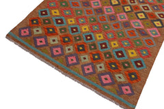 Flat Weave Kilim Antique Navaho Vintage handmade Modern Kilim Brown Pink Hand-Woven Rectangle 100% Wool Area Rug 5x6