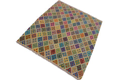 Flat Weave Kilim Antique Navaho Vintage handmade Modern Kilim Ivory Blue Hand-Woven Rectangle 100% Wool Area Rug 5x7