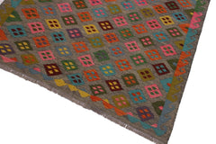 Flat Weave Kilim Antique Navaho Vintage handmade Modern Kilim Grey Pink Hand-Woven Rectangle 100% Wool Area Rug 5x7
